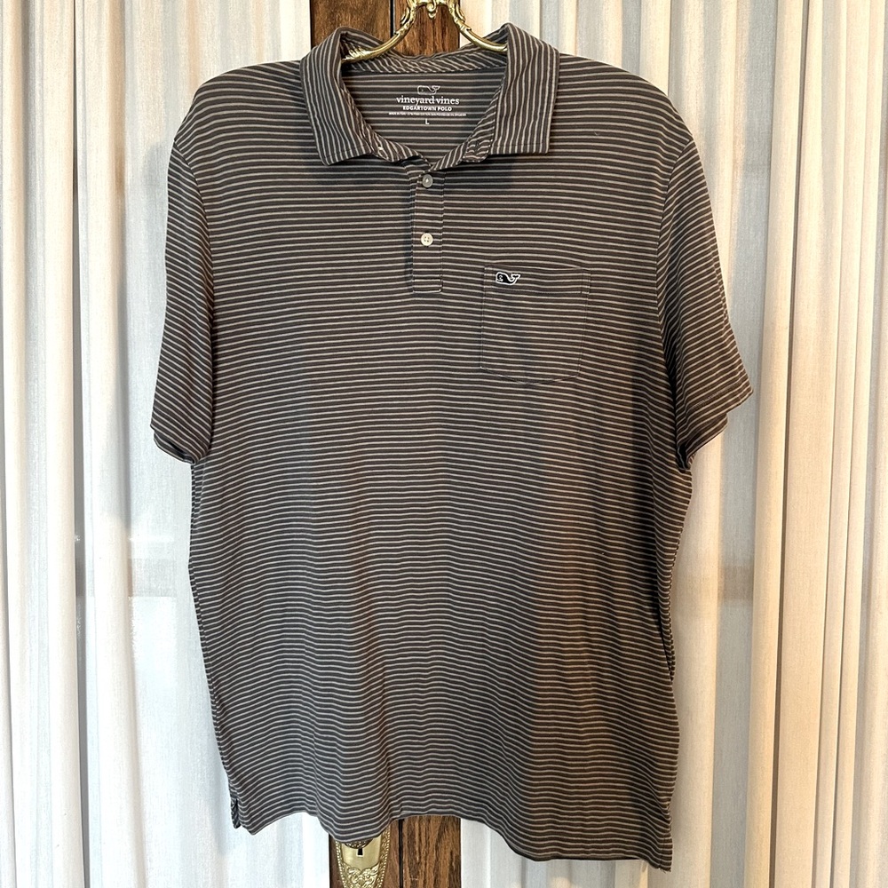 Vineyard Vines Gray Striped Pima Cotton Edgartown Polo Shirt